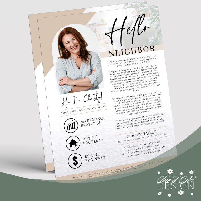 Cream Hello Neighbor Realtor Agent Einführung Flyer (Von Creator hochgeladen)
