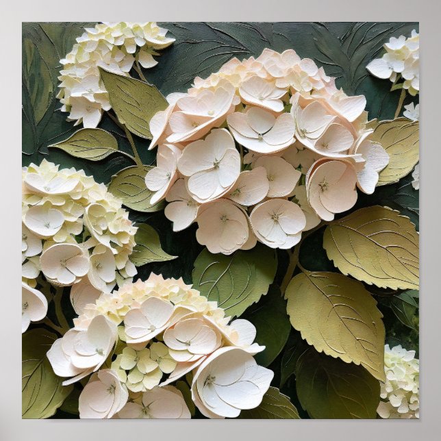 Cream Hydrangeas with Textured Leaves  Poster (Vorne)