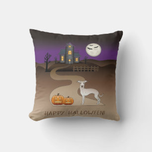 Cream Iggy Süßer Hund und Halloween Spukhaus Kissen