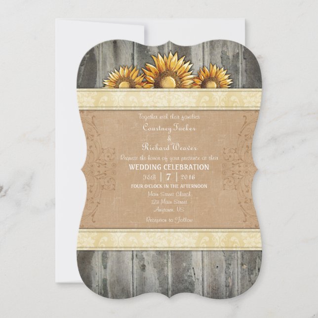 Cream Ivory Brown Rustic Sunflower Wedite Einladun Einladung (Vorderseite)