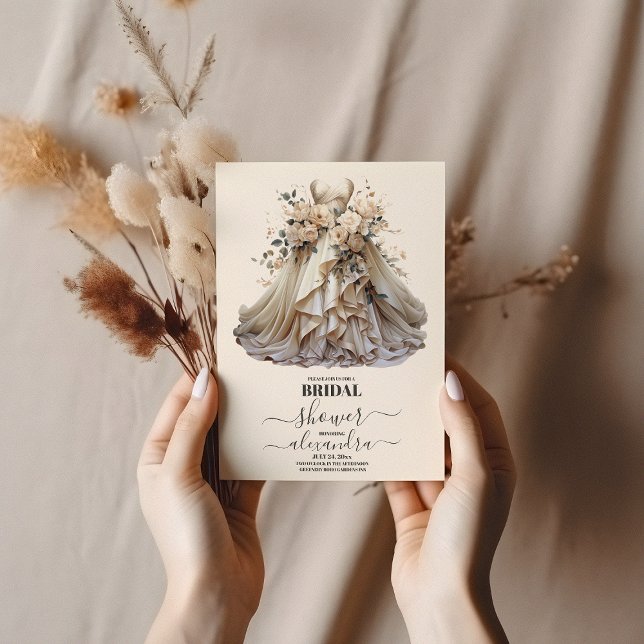 Cream Ivory Floral Wedding Dress Brautparty Einladung (Von Creator hochgeladen)