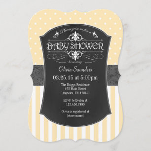 Cream Ivory Gray Chalkboard Streifen Babydusche Einladung