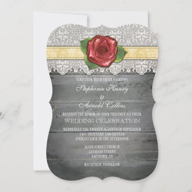 Cream Ivory Gray Rustic Wood Rose Hochzeit Einladu Einladung (Vorderseite)