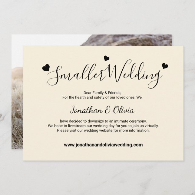 Cream Ivory Kleinere Hochzeiten Foto Hochzeitsfeie Ankündigung (Vorne/Hinten)