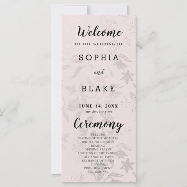 Cream Ivory und Floral Metallic Wedding Program (Vorderseite)