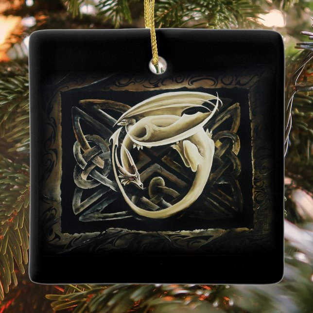 Cream keltische Kunst Drache Fantasy  Keramikornament (Von Creator hochgeladen)