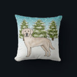 Cream Labrador Retriever Blue Winter Christmas Kissen<br><div class="desc">Desteis originelle Cartoon Illustration eines niedlichen englischen Cremes Labrador Retriever Rasse Hund. Der Hund ist in einer Winterlandschaft mit drei grünen Tannenbäumen und fallendem Schnee untergebracht. Der Hintergrund ist ein blaues bis weißes Gefälle,  das das Design des kalten Wintertages verleiht.</div>