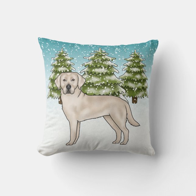 Cream Labrador Retriever Blue Winter Christmas Kissen (Vorderseite)