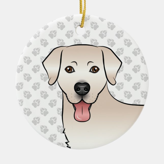 Cream Labrador Retriever Cartoon Dog Kopf & Text Keramik Ornament (Vorne)