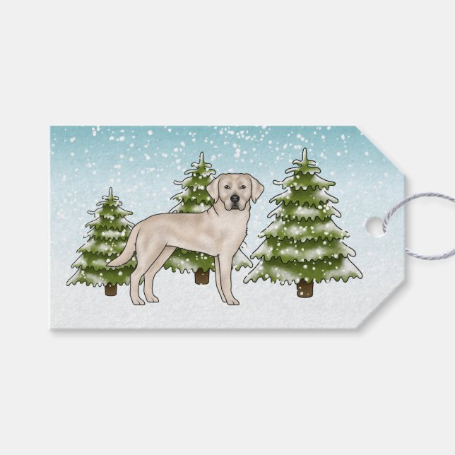 Cream Labrador Retriever Dog Blue Snowy Weihnachte Geschenkanhänger (Vorderseite (Horizontal))