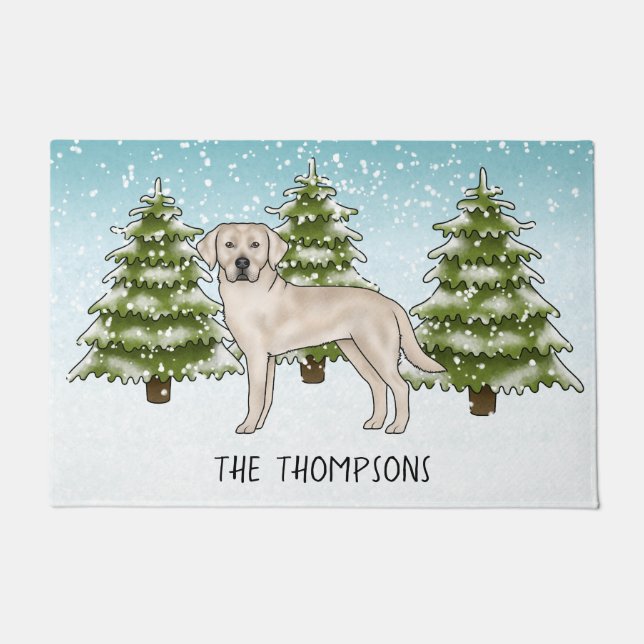 Cream Labrador Retriever Dog Custom Blue Christmas Fußmatte (Vorderseite)