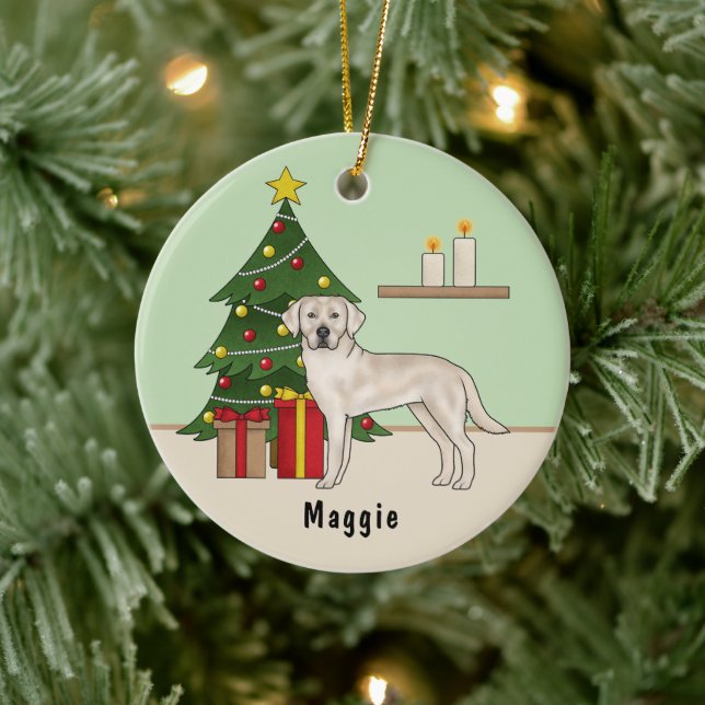 Cream Labrador Retriever Dog mit Weihnachtsbaum Keramik Ornament (Baum)