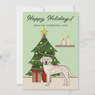 Cream Labrador Retriever Grüne Festliche Weihnacht Feiertagskarte