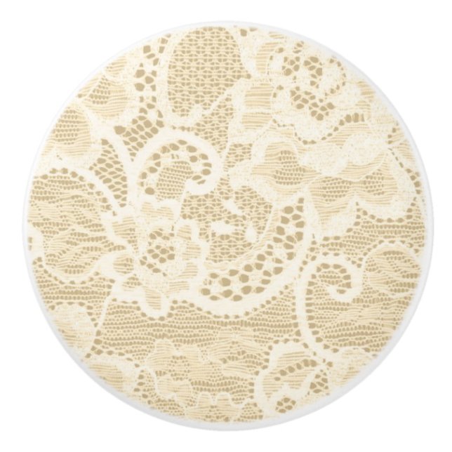 Cream Lace Lacy Floral Lingerie Drage Dresser Keramikknauf (Vorderseite)