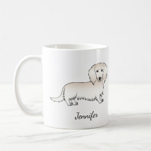 Cream Langhaar-Dachshund Süßer Cartoon-Hund & Name Kaffeetasse