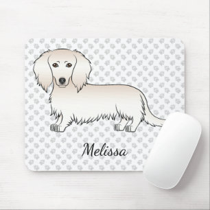 Cream Langhaar-Dachshund Süßer Cartoon-Hund & Name Mousepad