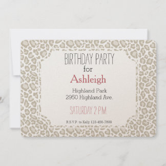 Cream Leopard Print Geburtstag Einladung