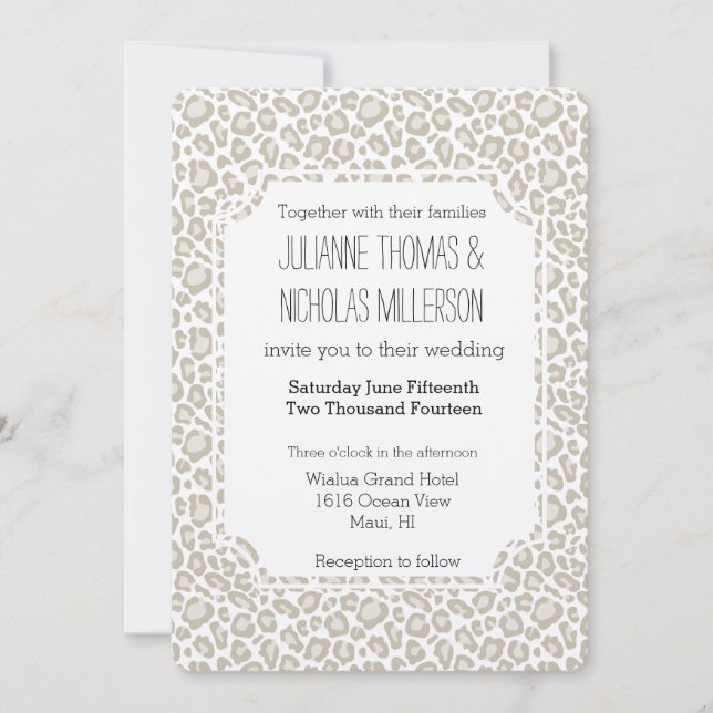 Cream Leopard Print Wedding Einladung (Vorderseite)