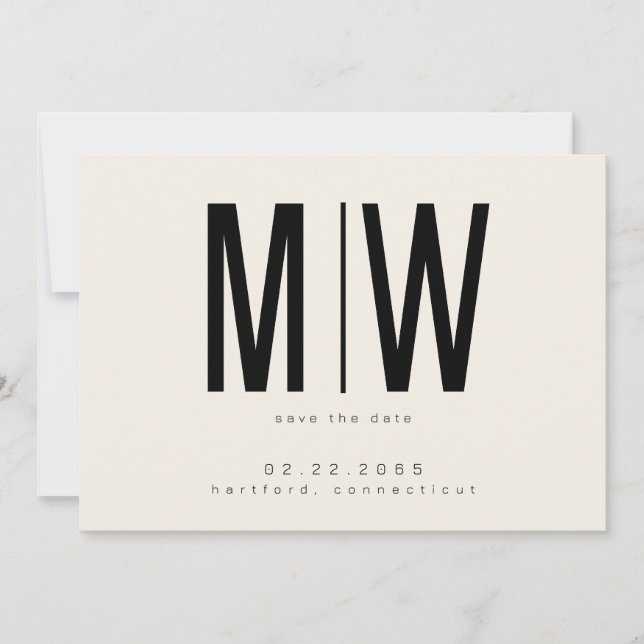Cream Lg. Monogram Wedding Save the Date (Vorderseite)