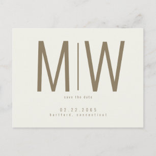 Cream Lg. Monogram Wedding Save the Date Postkarte