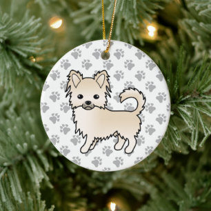 Cream Long Coat Chihuahua Cartoon Hund & Pfoten Keramik Ornament