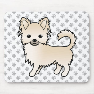 Cream Long Coat Chihuahua Cartoon Hund & Pfoten Mousepad