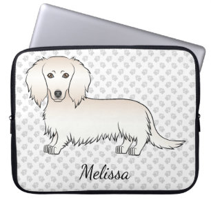 Cream Long Hair Dachshund Cartoon Hund & Text Laptopschutzhülle