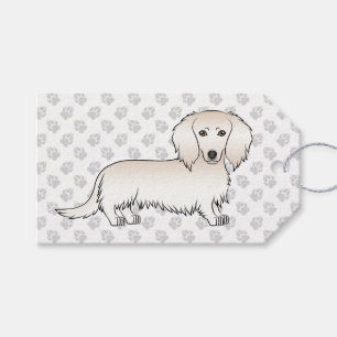 Cream Long Hair Dachshund Süßer Cartoon-Hund & Pfo Geschenkanhänger