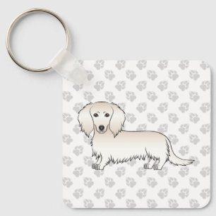 Cream Long Hair Dachshund Süßer Cartoon-Hund & Pfo Schlüsselanhänger