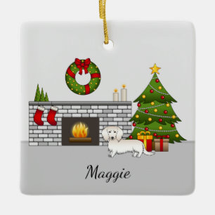 Cream Long Hair Dachshund Süßer Hund Weihnachtszim Keramikornament