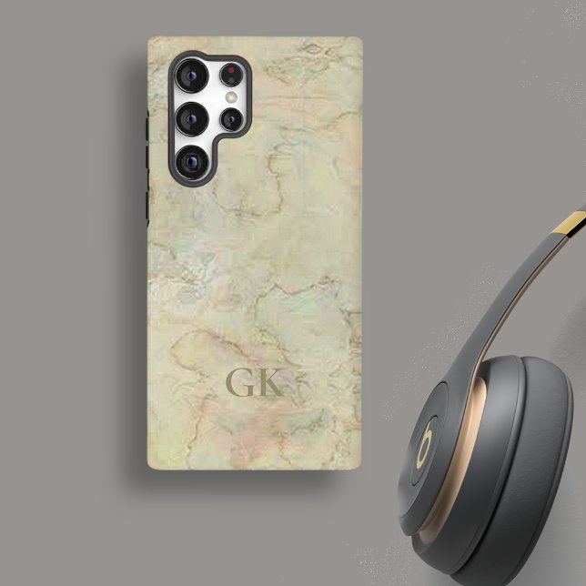Cream Marble Monogram Samsung Galaxy Hülle (Von Creator hochgeladen)