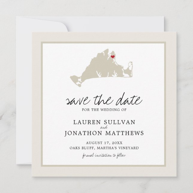 Cream Martha's Vineyard Map Save the Date (Vorderseite)