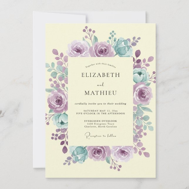 Cream Mauve Bloom Hochzeit Einladung (Vorderseite)
