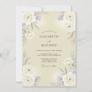 Cream Mauve Pfingstrosen-Hochzeit Einladung
