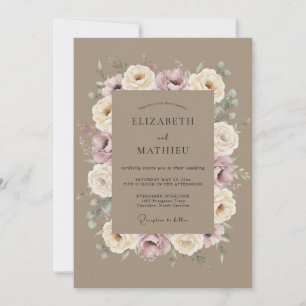 Cream Mauve Rose Brautkranz Hochzeit Einladung