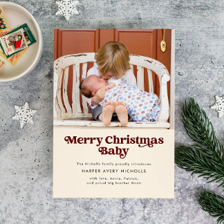 Cream Merry Christmas Baby Geburtserklärung Feiertagskarte