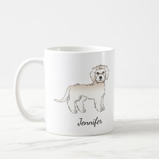 Cream Mini Goldendoodle Cartoon Dog & Name Kaffeetasse (Links)