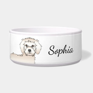 Cream Mini Goldendoodle Cartoon Dog & Name Napf
