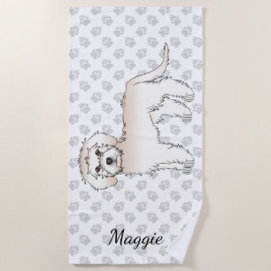 Cream Mini Goldendoodle Cartoon Dog & Name Strandtuch