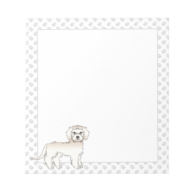 Cream Mini Goldendoodle Cartoon Dog & Paws Notizblock (Vorderseite)