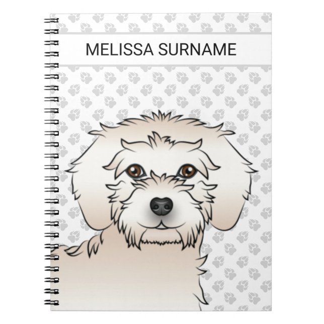 Cream Mini Goldendoodle Cartoon Dog & Text Notizblock (Vorderseite)