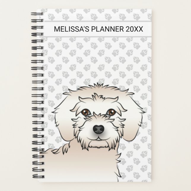 Cream Mini Goldendoodle Cartoon Dog & Text Planer (Vorderseite)