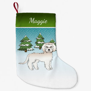 Cream Mini Goldendoodle - Winterwald & Name Kleiner Weihnachtsstrumpf