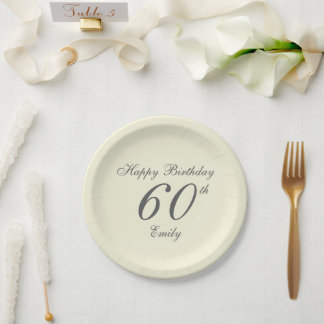 Cream Minimalist 60th Birthday Party Pappteller