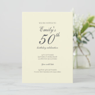 Cream Minimalistisch 50. Geburtstagsparty Einladun Einladung