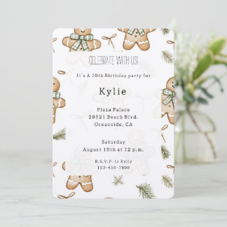 Cream Mint Green Gingerbread Cookies Birthday   Einladung