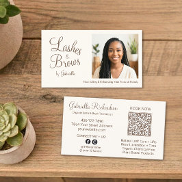 Cream Mocha Schriftfoto QR Code Wimpern und Augenb Visitenkarte