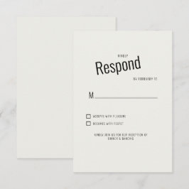 Cream Modern Black Text Wedding RSVP Karte