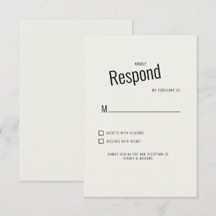 Cream Modern Black Text Wedding RSVP Karte