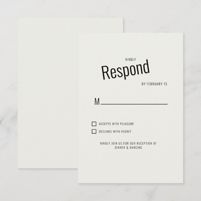 Cream Modern Black Text Wedding RSVP Karte (Vorne/Hinten)